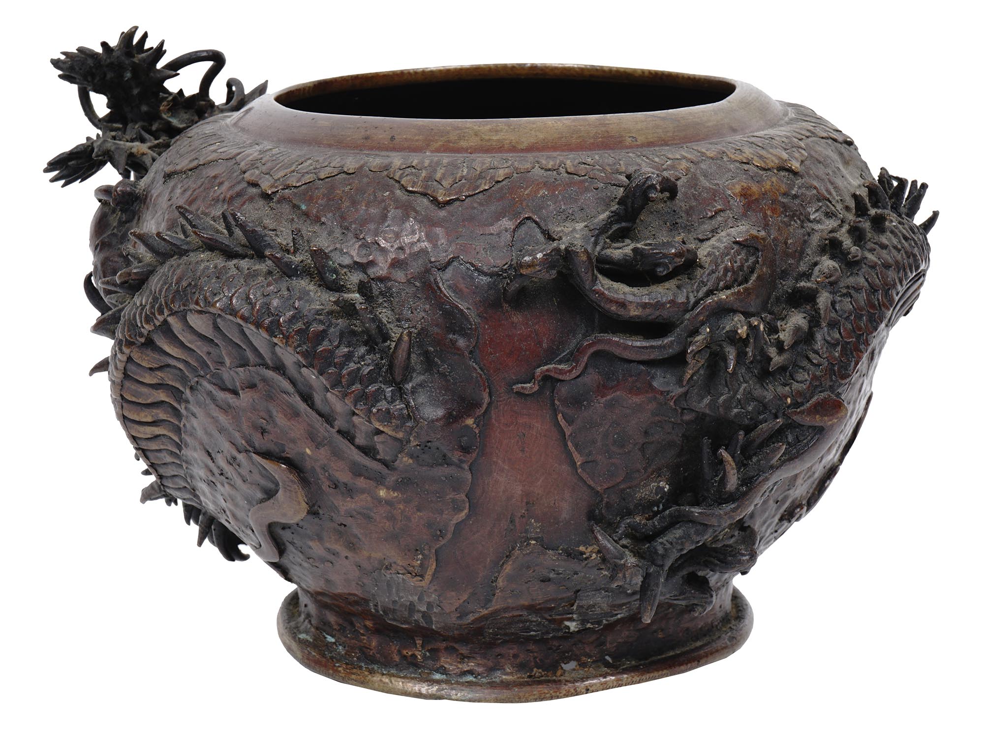 JAPANESE MEIJI PERIOD BRONZE DRAGON HIBACHI BOWL PIC-2